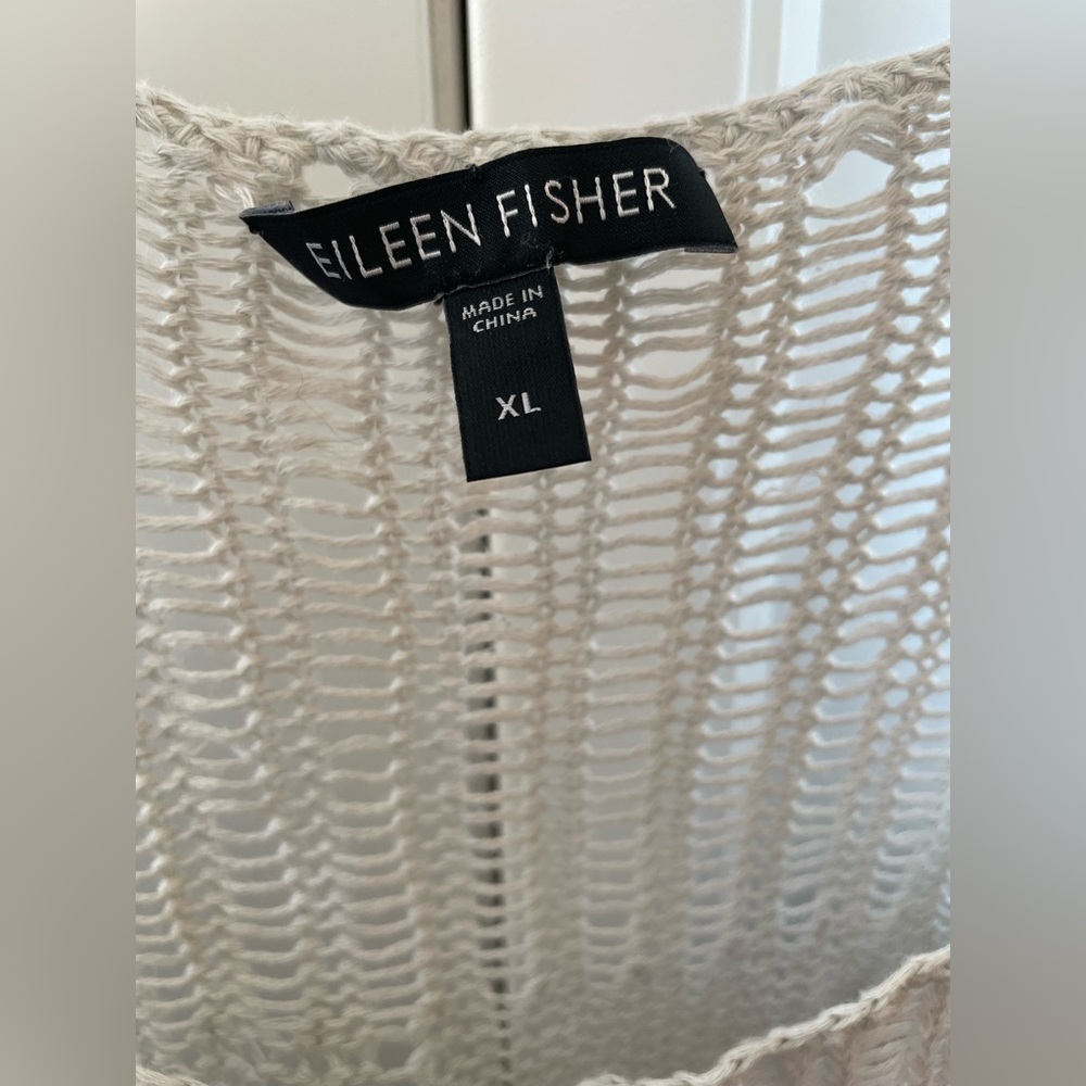 Eileen Fisher crochet knit tank top sleeveless sweater cream XL classic - Picture 3 of 7